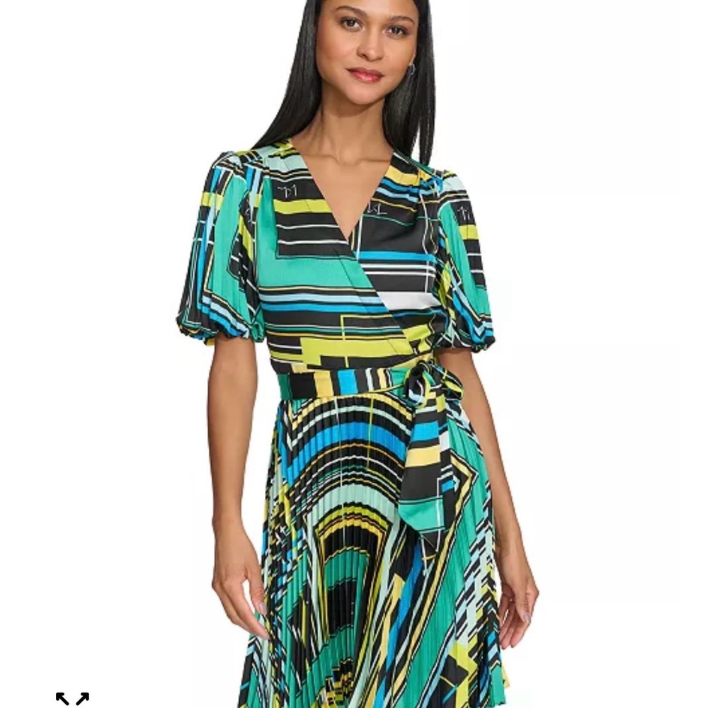 Karl Lagerfeld Green and Yellow Striped Midi Dress